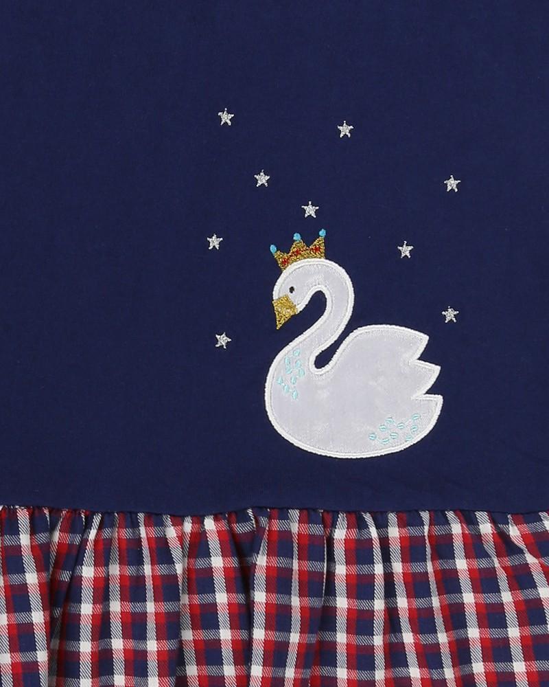Swan Applique Check Dress