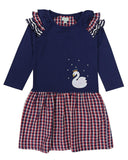 Swan Applique Check Dress