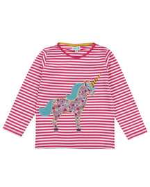 Unicorn Applique Top- Pink Stripe