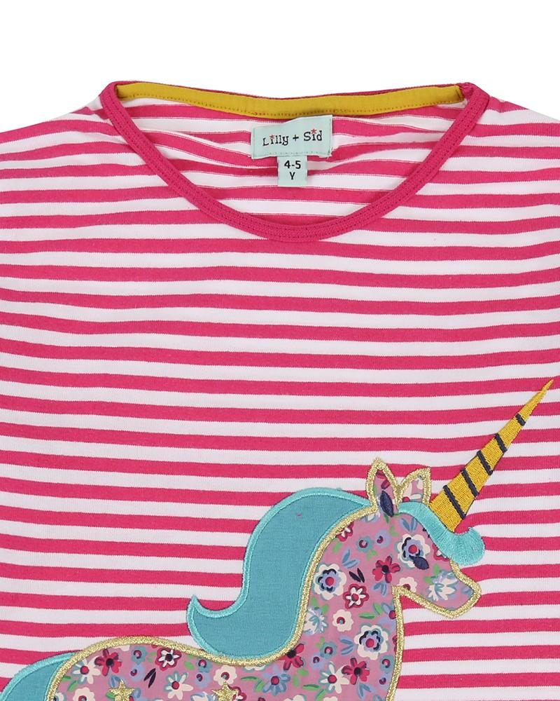 Unicorn Applique Top- Pink Stripe