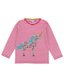 Unicorn Applique Top- Pink Stripe