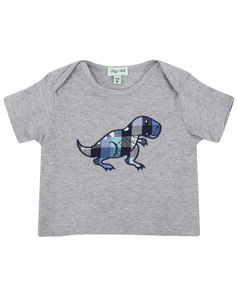 Reversible Applique Dino Short Set- Check Woven