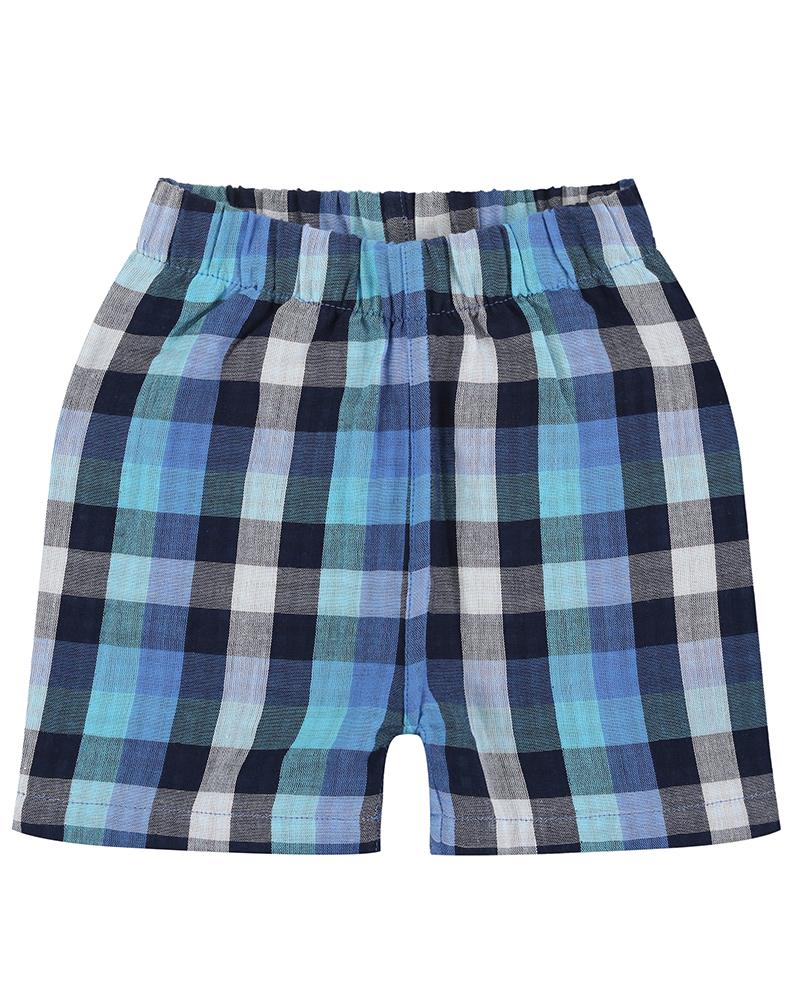 Reversible Applique Dino Short Set- Check Woven