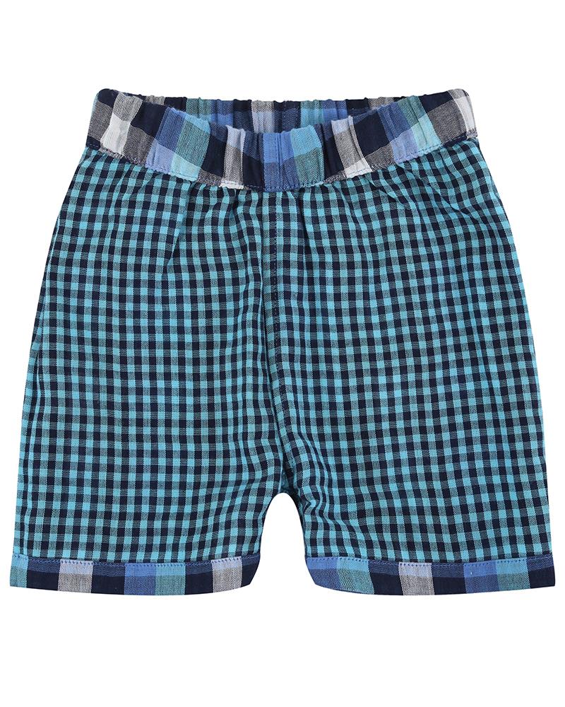 Reversible Applique Dino Short Set- Check Woven