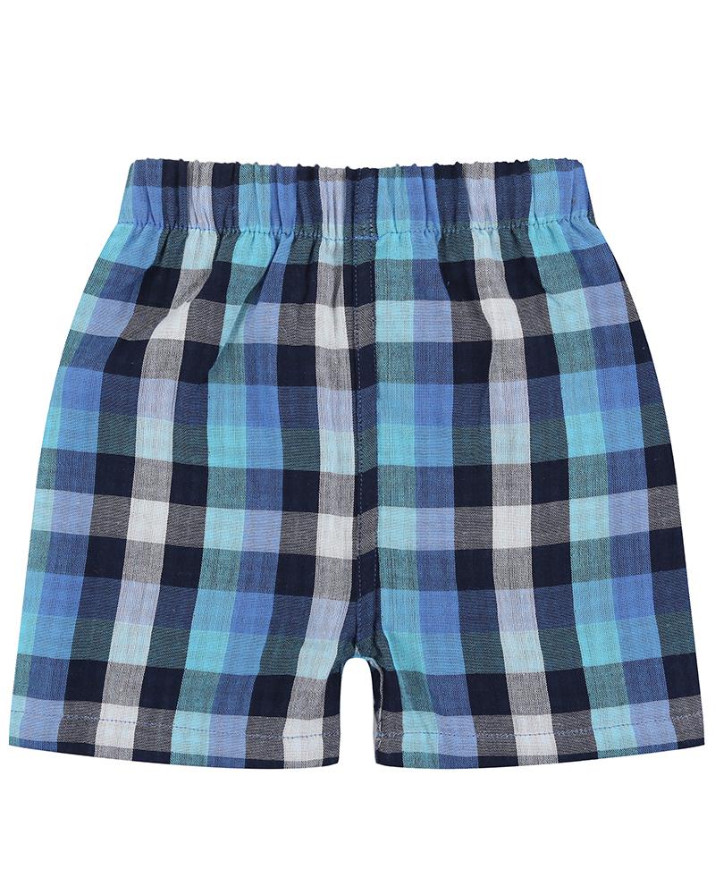 Reversible Applique Dino Short Set- Check Woven