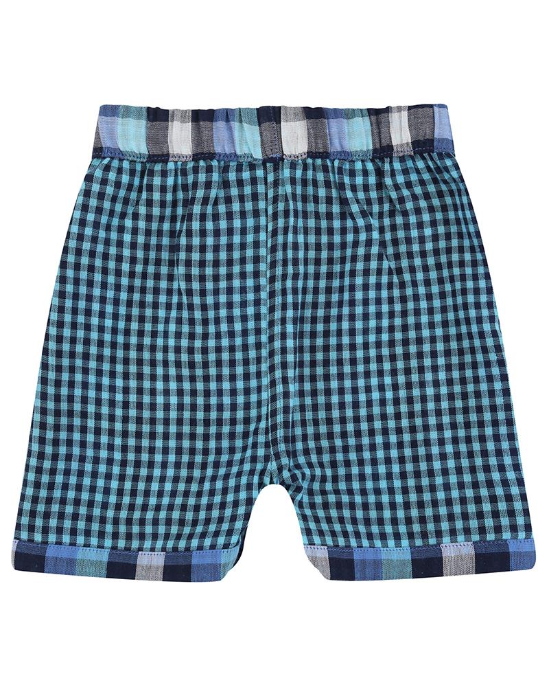 Reversible Applique Dino Short Set- Check Woven