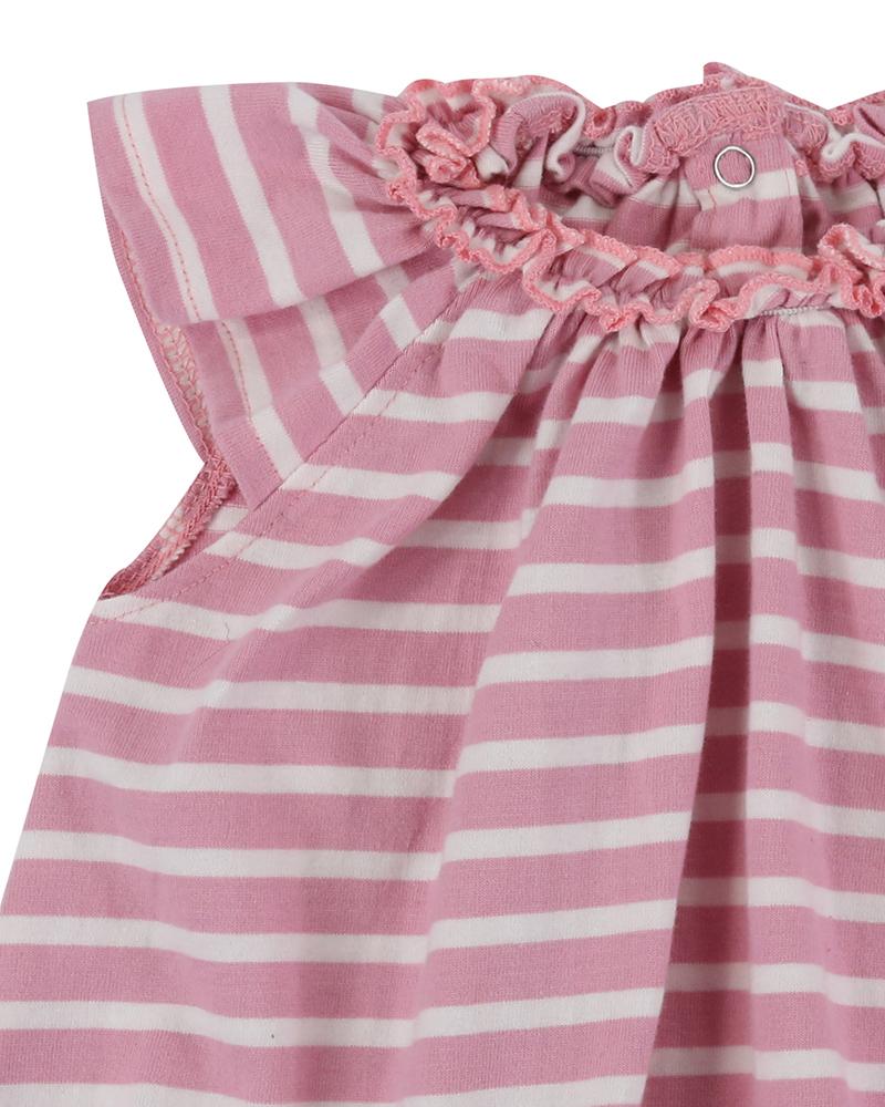 Pretty Gathered Stripe Dress- Pink