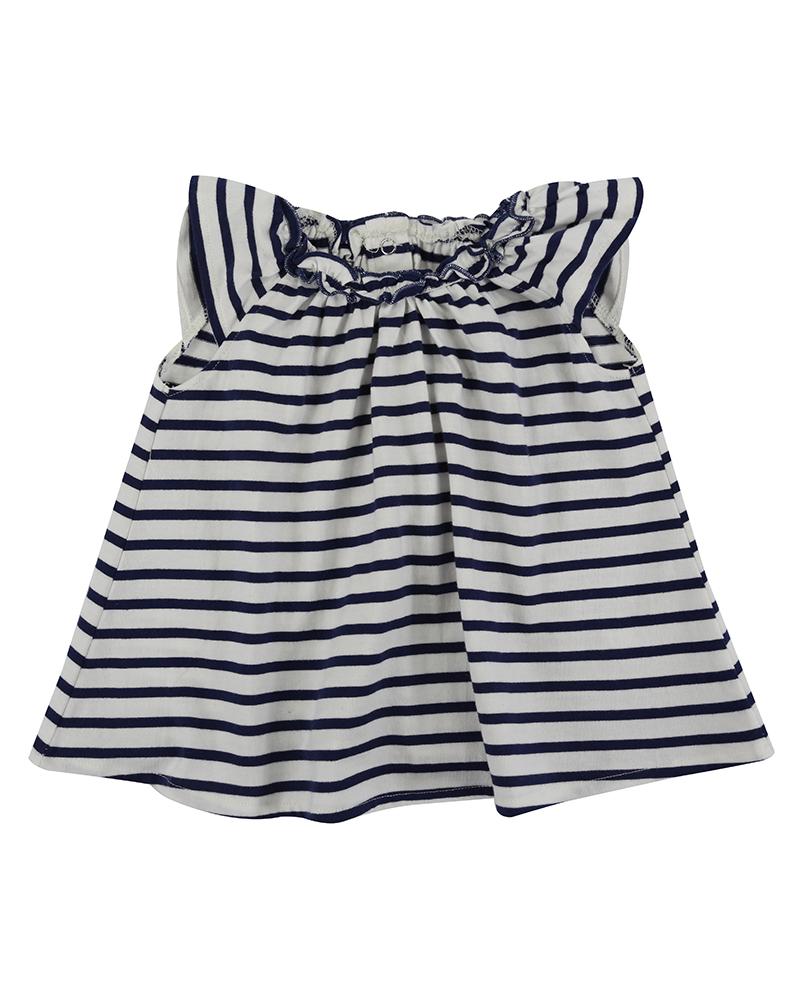 Pretty Gathered Stripe Dress- Navy