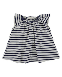 Pretty Gathered Stripe Dress- Navy