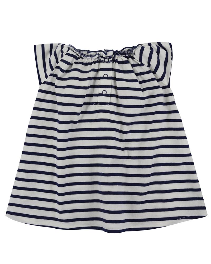 Pretty Gathered Stripe Dress- Navy
