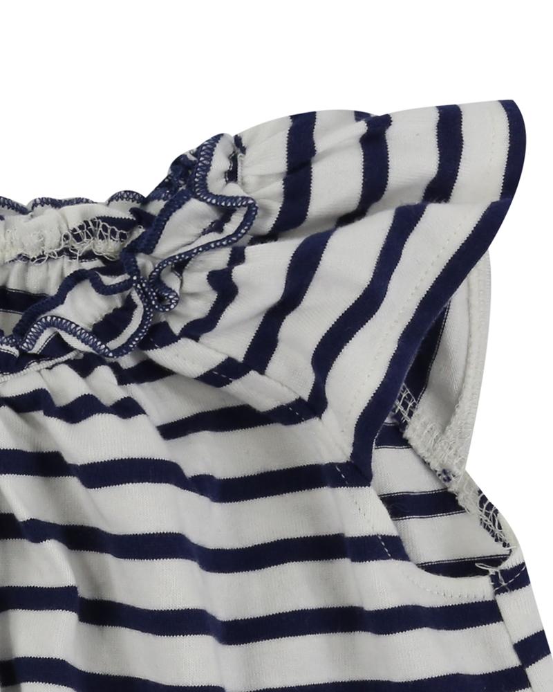 Pretty Gathered Stripe Dress- Navy