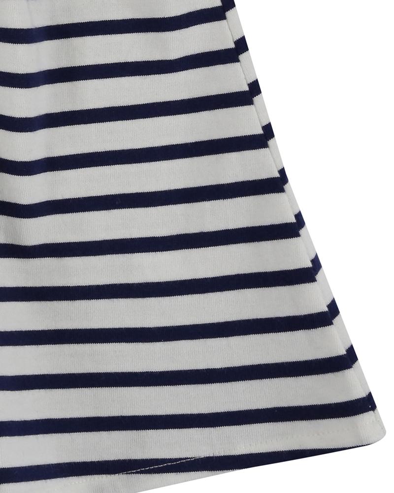 Pretty Gathered Stripe Dress- Navy