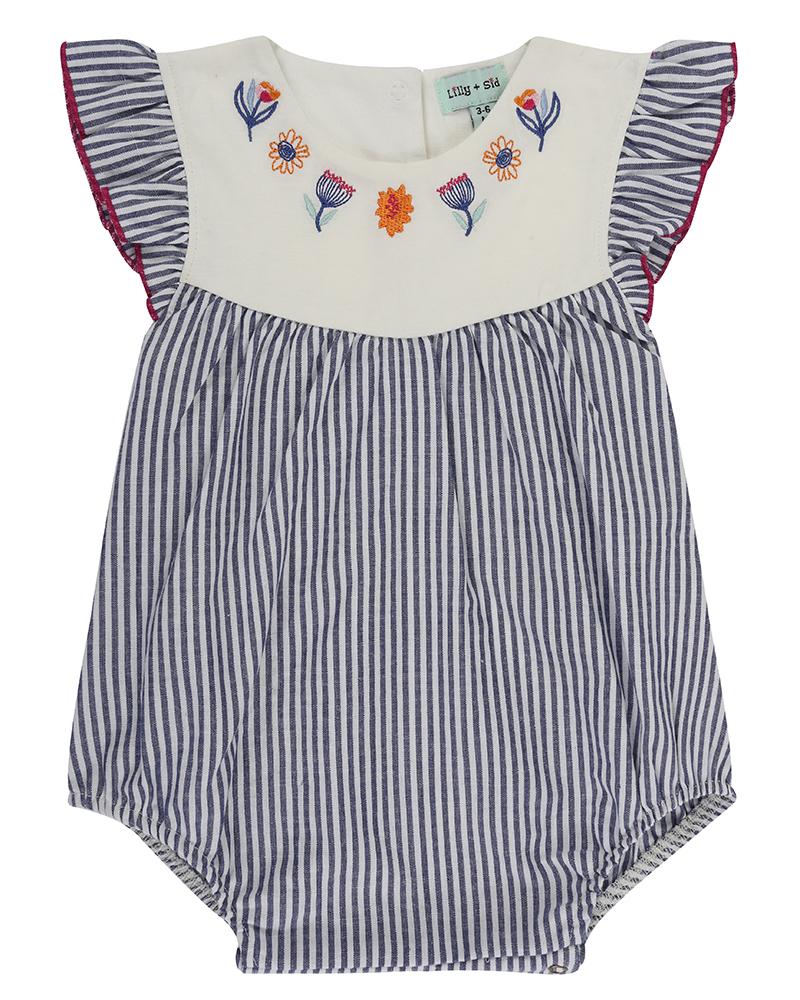 Embroidered Stripe Woven Romper