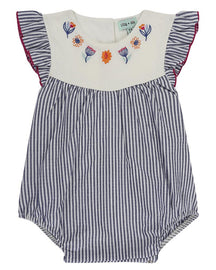 Embroidered Stripe Woven Romper