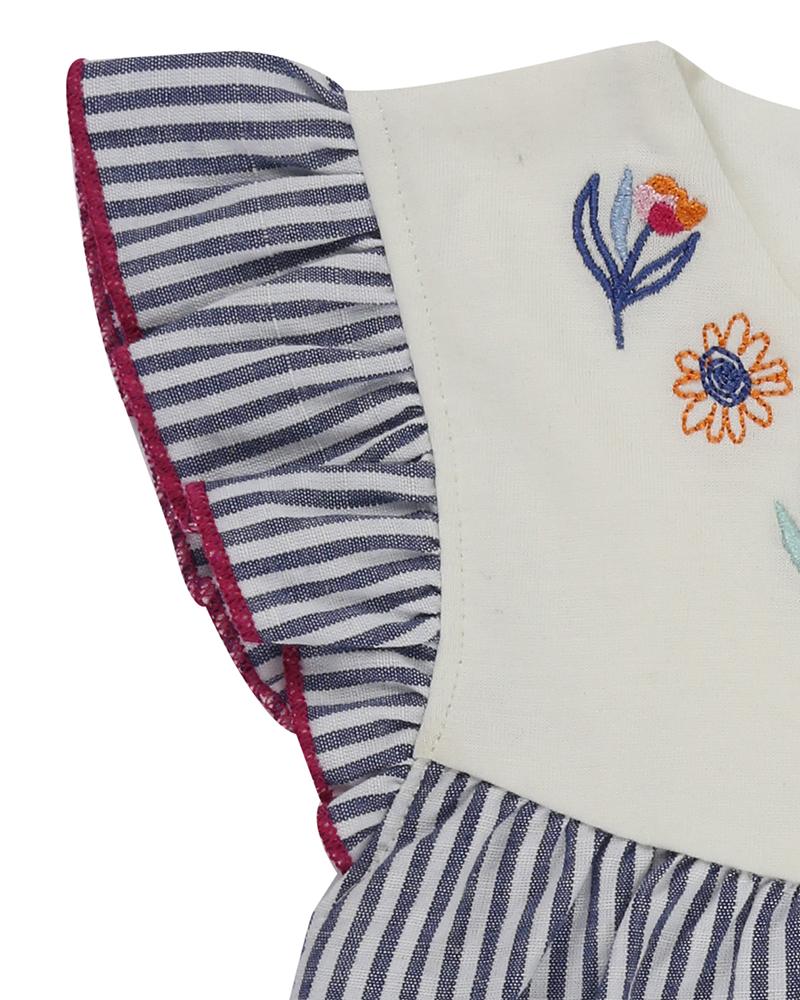 Embroidered Stripe Woven Romper