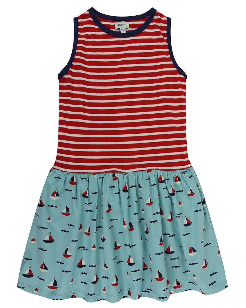 Mix Fabric Dress - Stripe/Ships