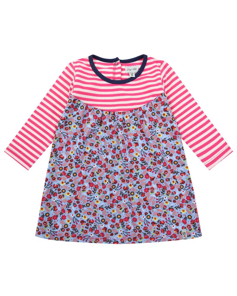 Mix Fabric Dress Floral/Stripe