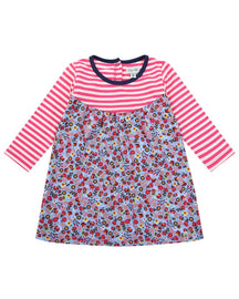 Mix Fabric Dress Floral/Stripe