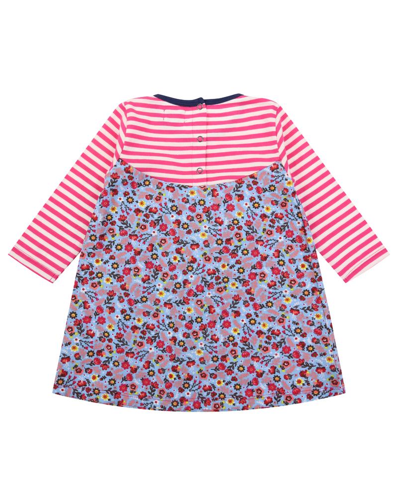 Mix Fabric Dress Floral/Stripe