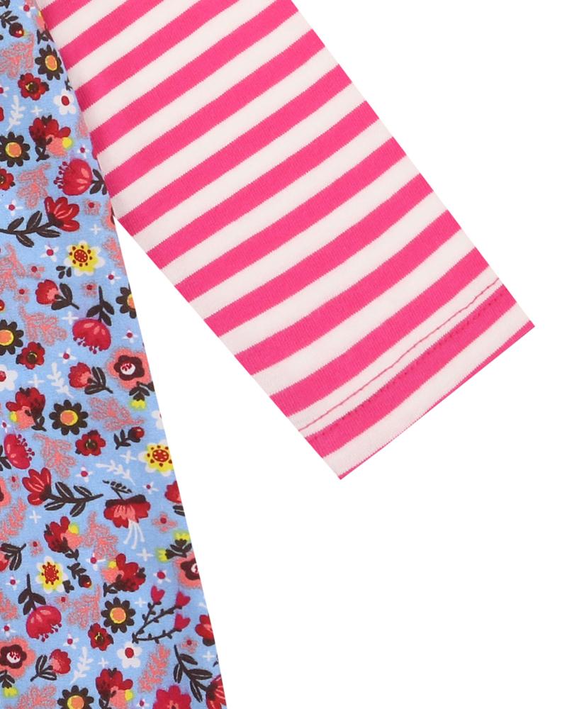 Mix Fabric Dress Floral/Stripe