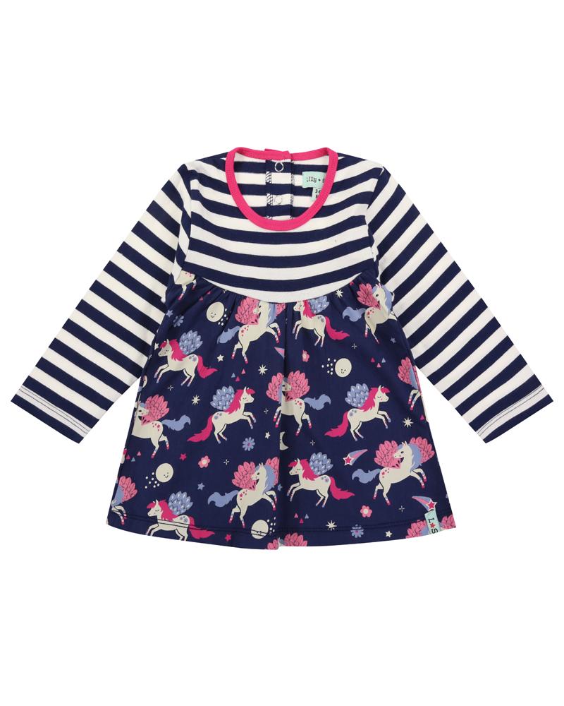 Mix Fabric Dress Pegasus/Stripe