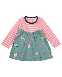 Mix Fabric Dress Unicorn/Stripe