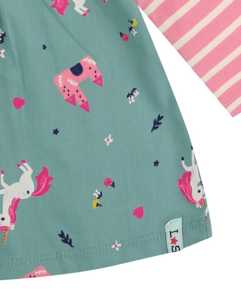 Mix Fabric Dress Unicorn/Stripe
