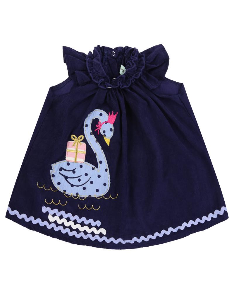 Cord Swan Applique Dress