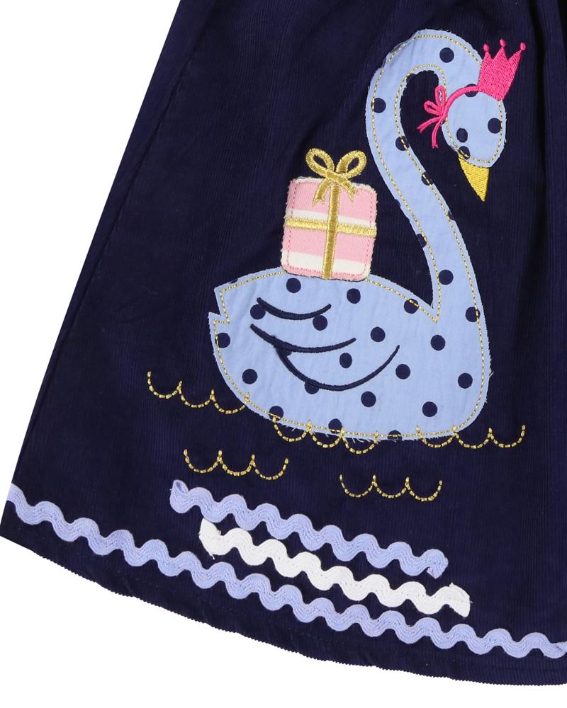 Cord Swan Applique Dress