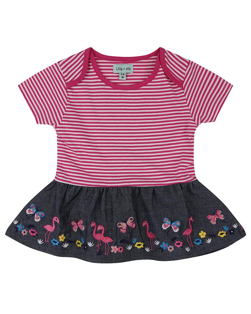 Chambray Skirt Dress Set- Flamingo Applique