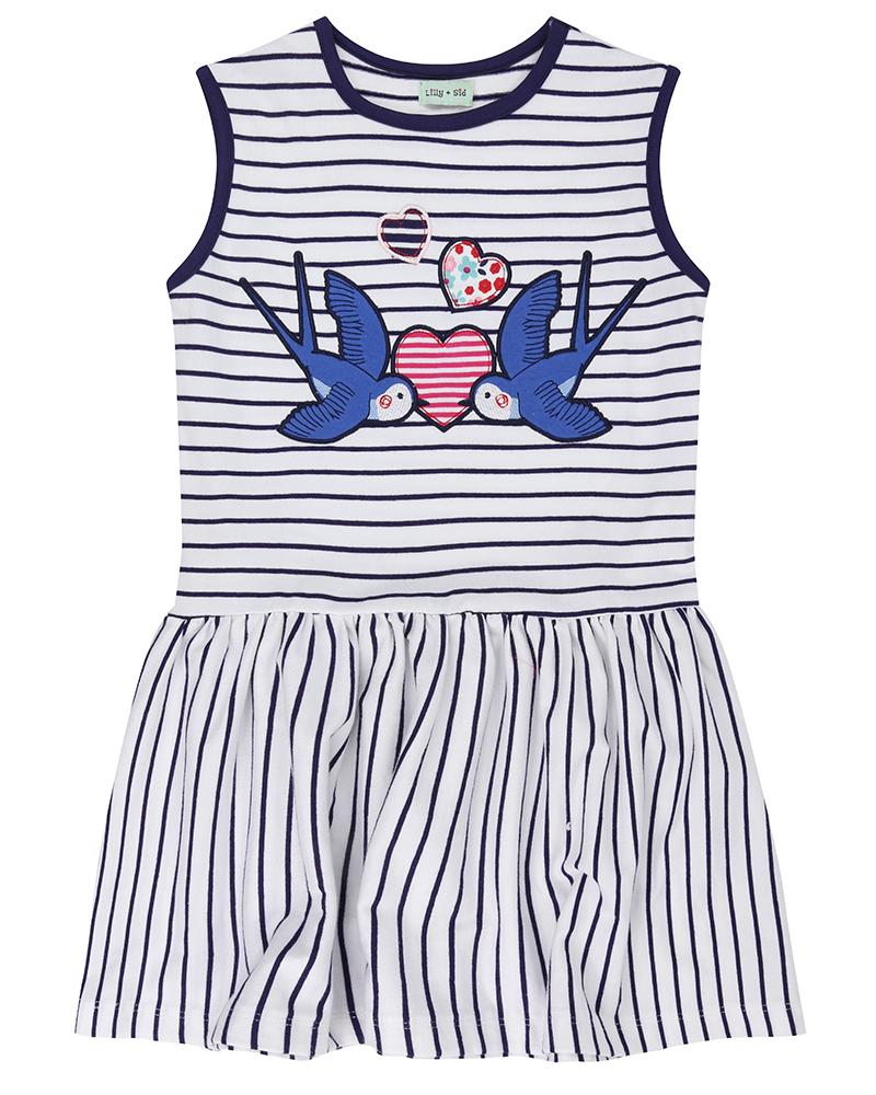 Stripe Applique Dress- Love Birds