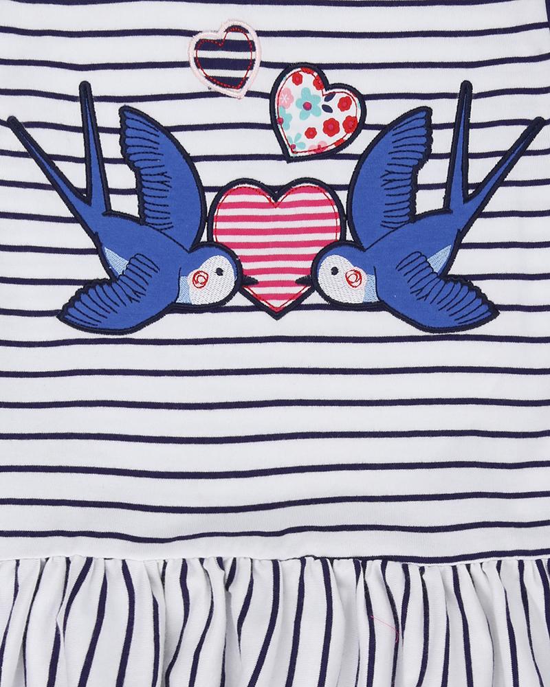 Stripe Applique Dress- Love Birds