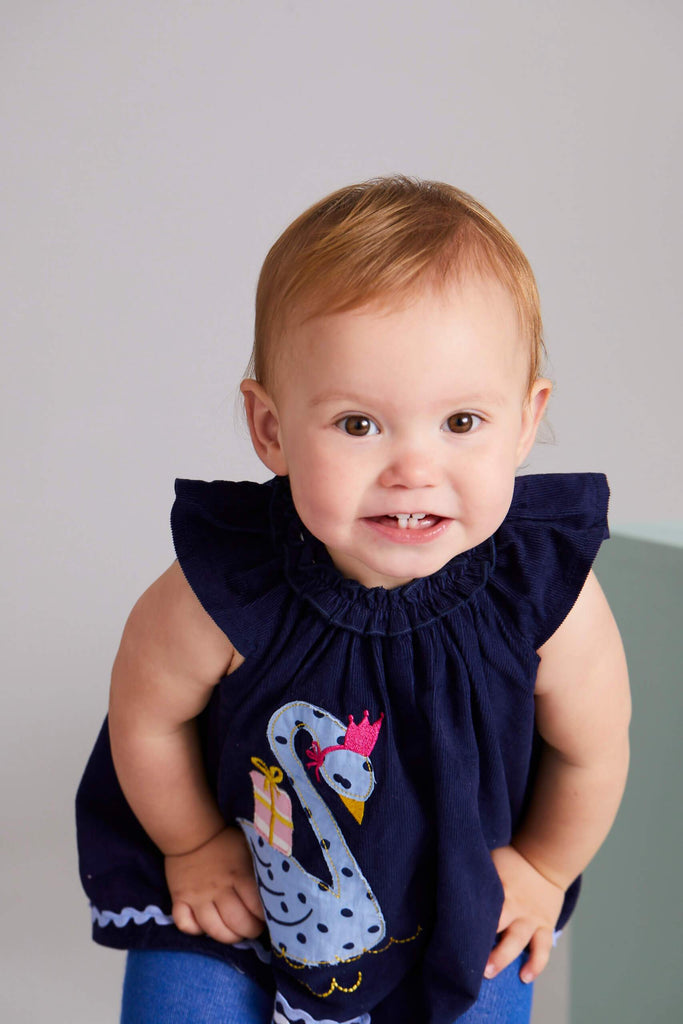 Cord Swan Applique Dress