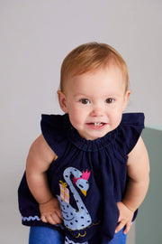 Cord Swan Applique Dress