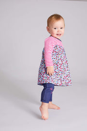 Mix Fabric Dress Floral/Stripe