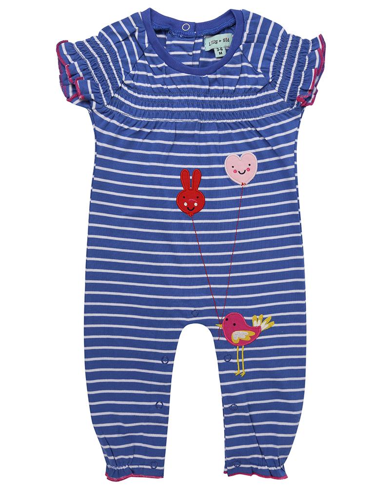 Smocked Applique Playsuit- Balloon Birdie